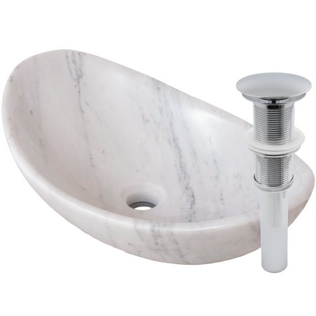 NOVATTO Carrera White Marble Slipper Vessel Sink and Chrome Umbrella Drain NOSV-CWSCH